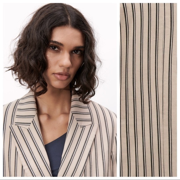 NWT. Zara Beige Striped Oversized Double Breasted Full Cut Blazer. Size S. - Picture 5 of 11